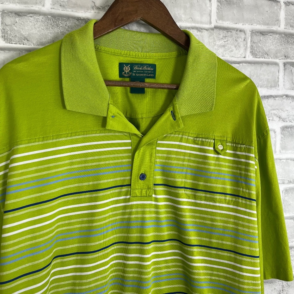 Brooks Brothers Lime Green Striped Polo